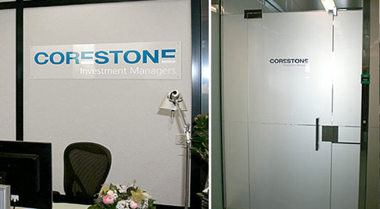 Innenbeschriftung Büro Corestone Investment Managers 